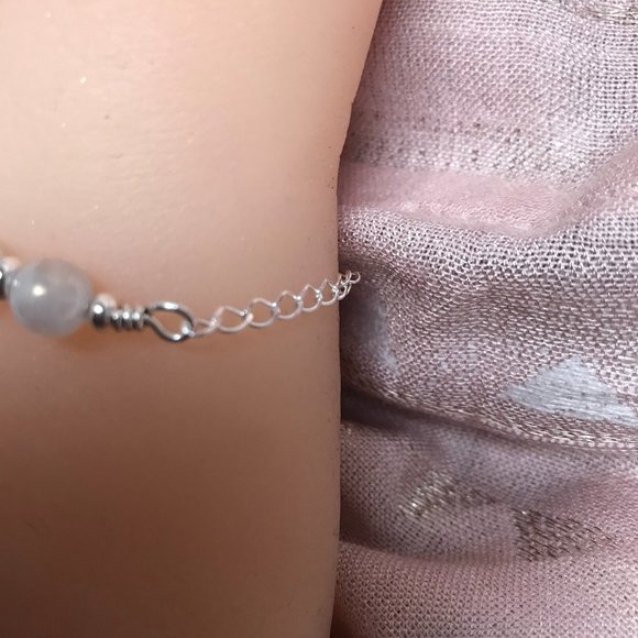 Moonstone Sterling Silver Bracelet- Moonstone Beaded Bar Style Bracelet - Picture 6 of 7